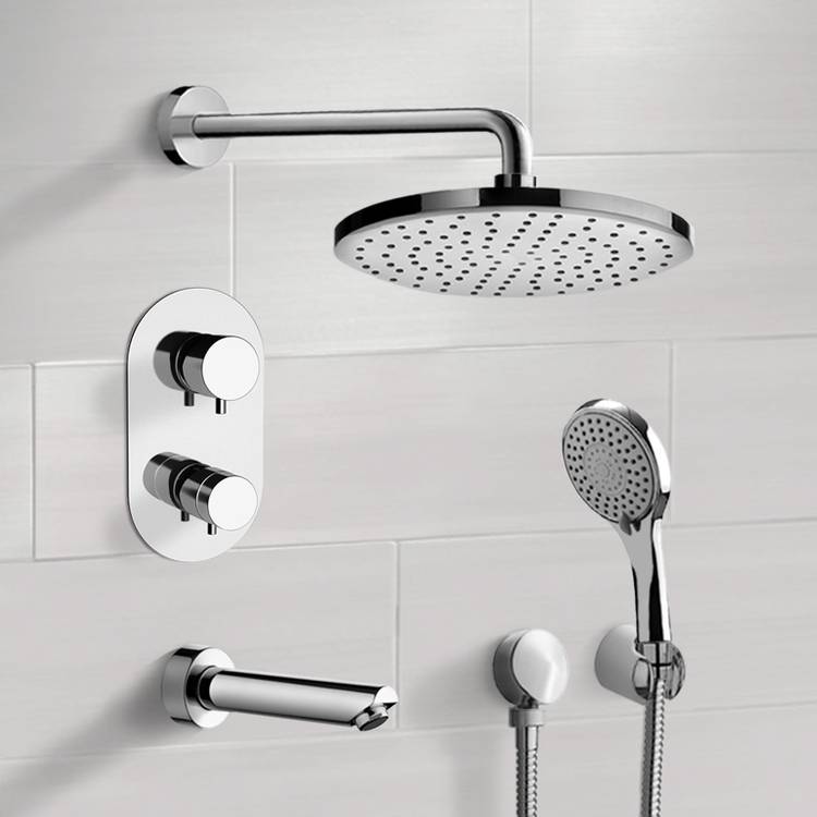 Tub and Shower Faucet, Remer TSH45, Chrome Thermostatic Tub and Shower System with Rain Shower Head and Hand Shower